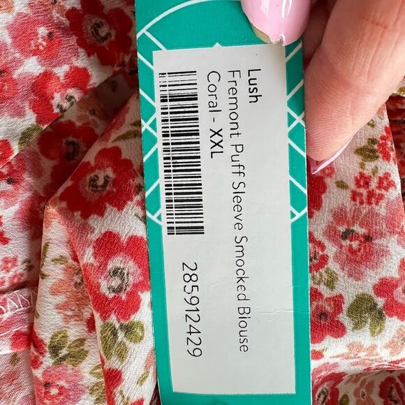 Lush Fremont Peasant Blouse Ditsy Floral XXL Smocked Puff Sleeve Cottagecore NEW - Picture 9 of 10